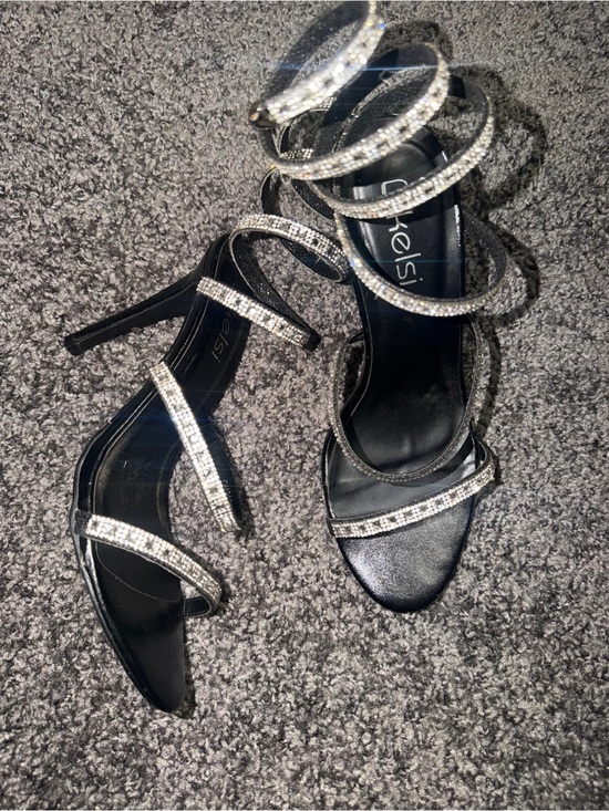 Shoes - Strappy Black Crystal Wrap-Heel Sandals